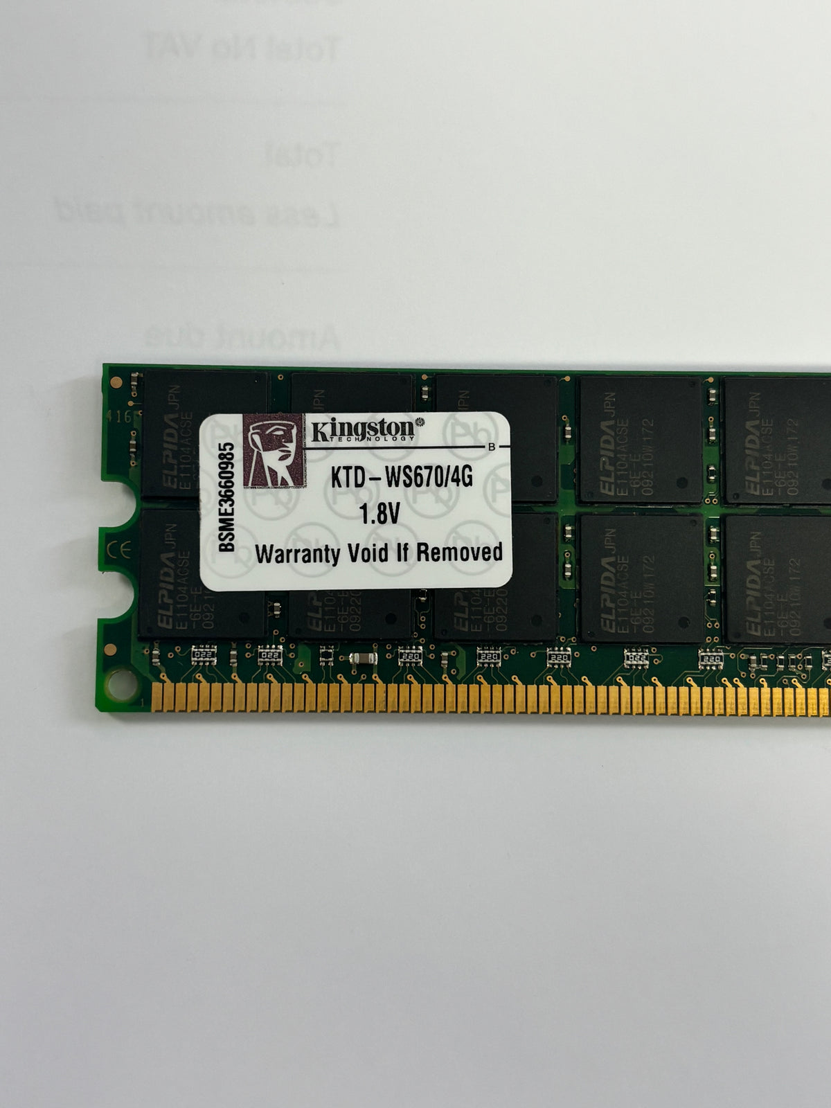 Kingston 4GB PC2 3200 DDR2 400MHz 240 pin DIMM ( KTD-WS670/4G Kingston ) 