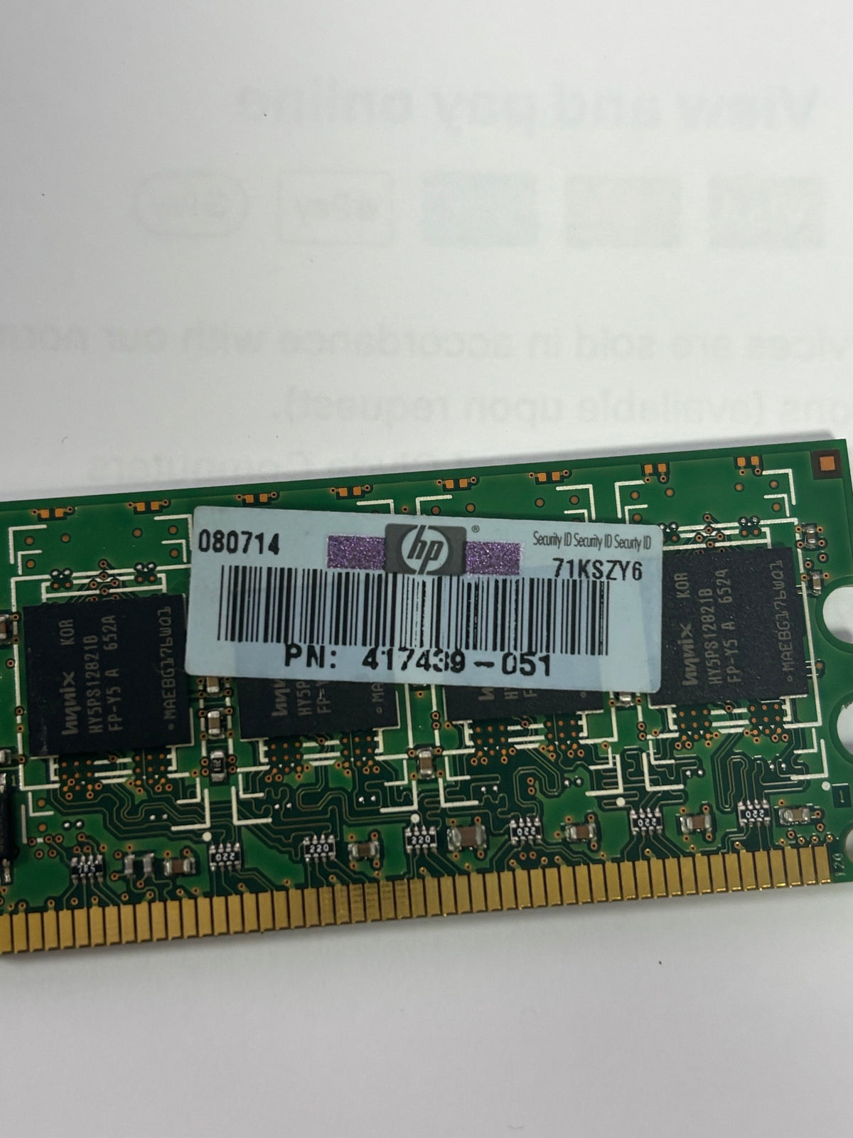 HP Hynix 1GB PC2-5300 DDR2-667MHz ( HYMP512U72BP8-Y5 AB-A 417439) REF