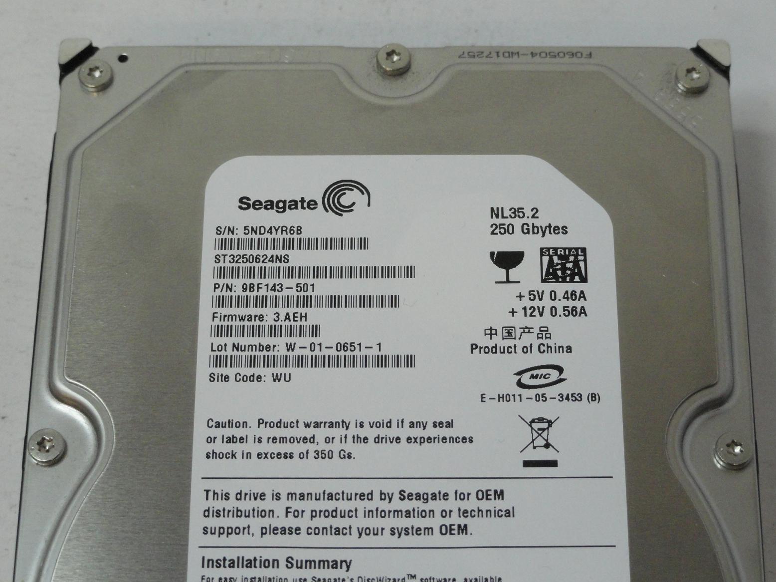 Seagate 250GB SATA 7200rpm 3.5in HDD ( ST3250624NS 9BF143-501 ) REF