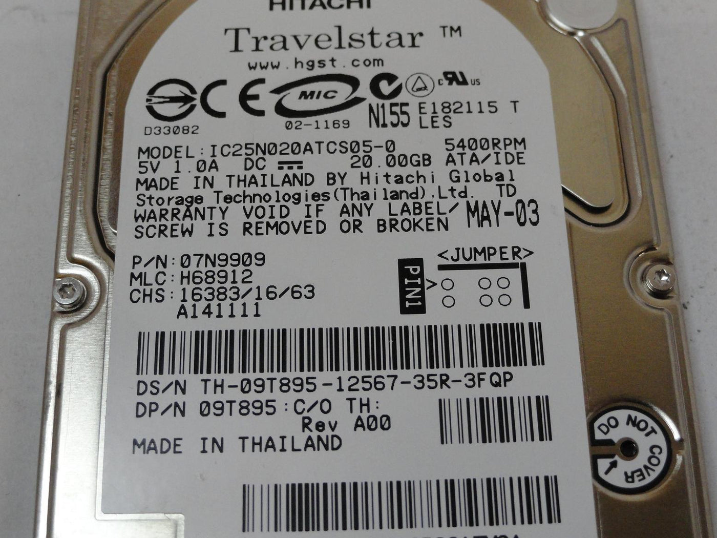 PR21515_07N9909_Hitachi Dell 20GB IDE 5400rpm 2.5in Laptop HDD - Image3
