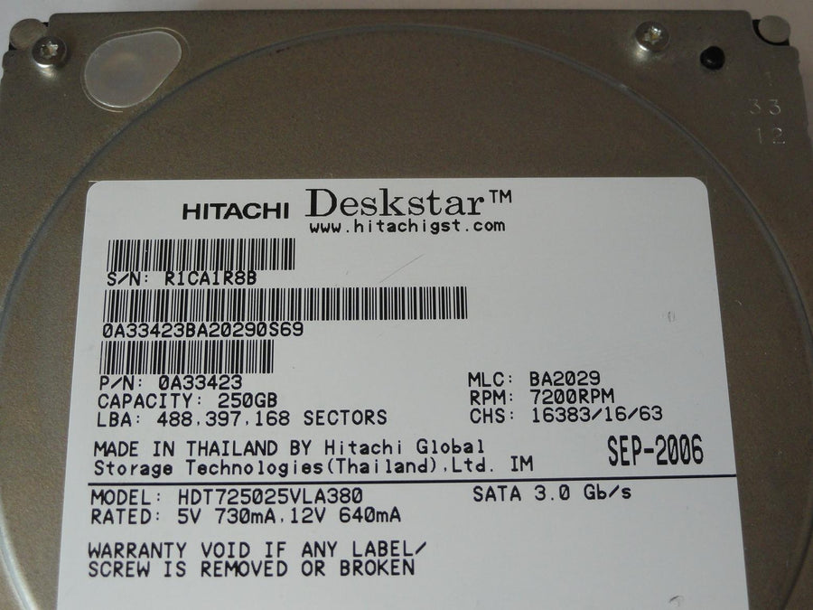 PR10940_0A33423_Hitachi 250GB SATA 7200rpm 3.5in HDD - Image2