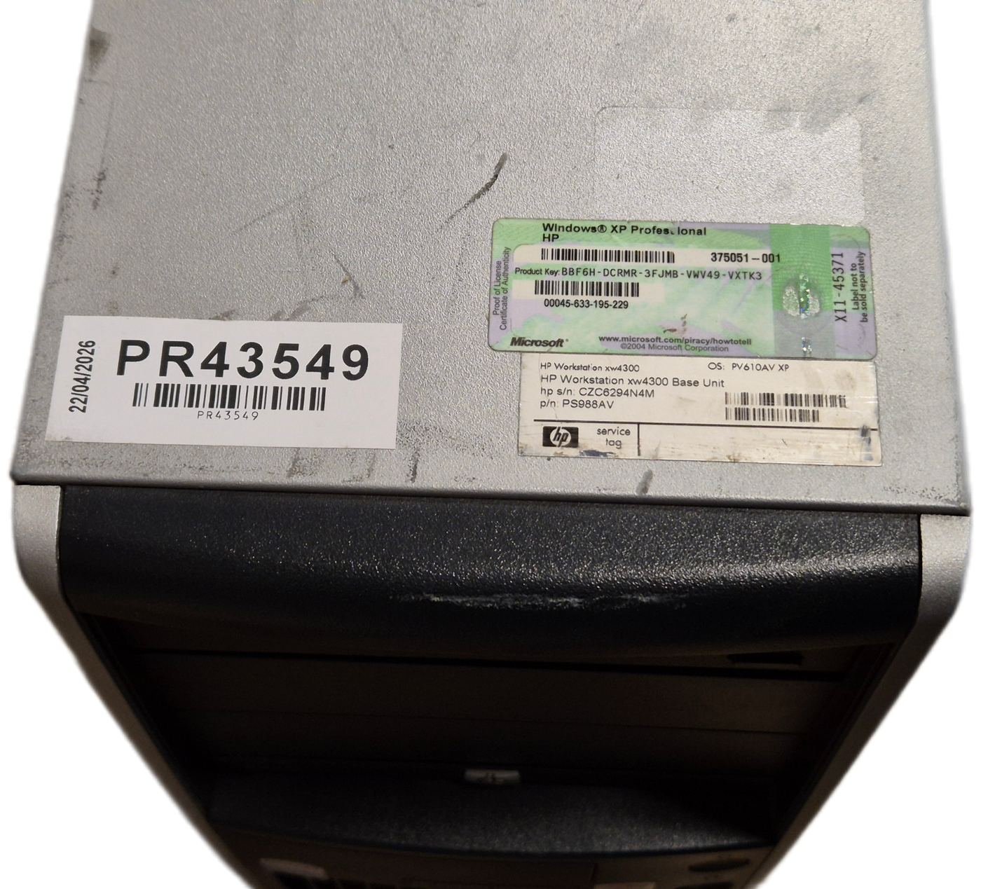 HP XW4300 Workstation Intel Pentium D 3.4GHz 6GB RAM NO HDD NO OS WinXPPro COA present ( PS988AV ) USED