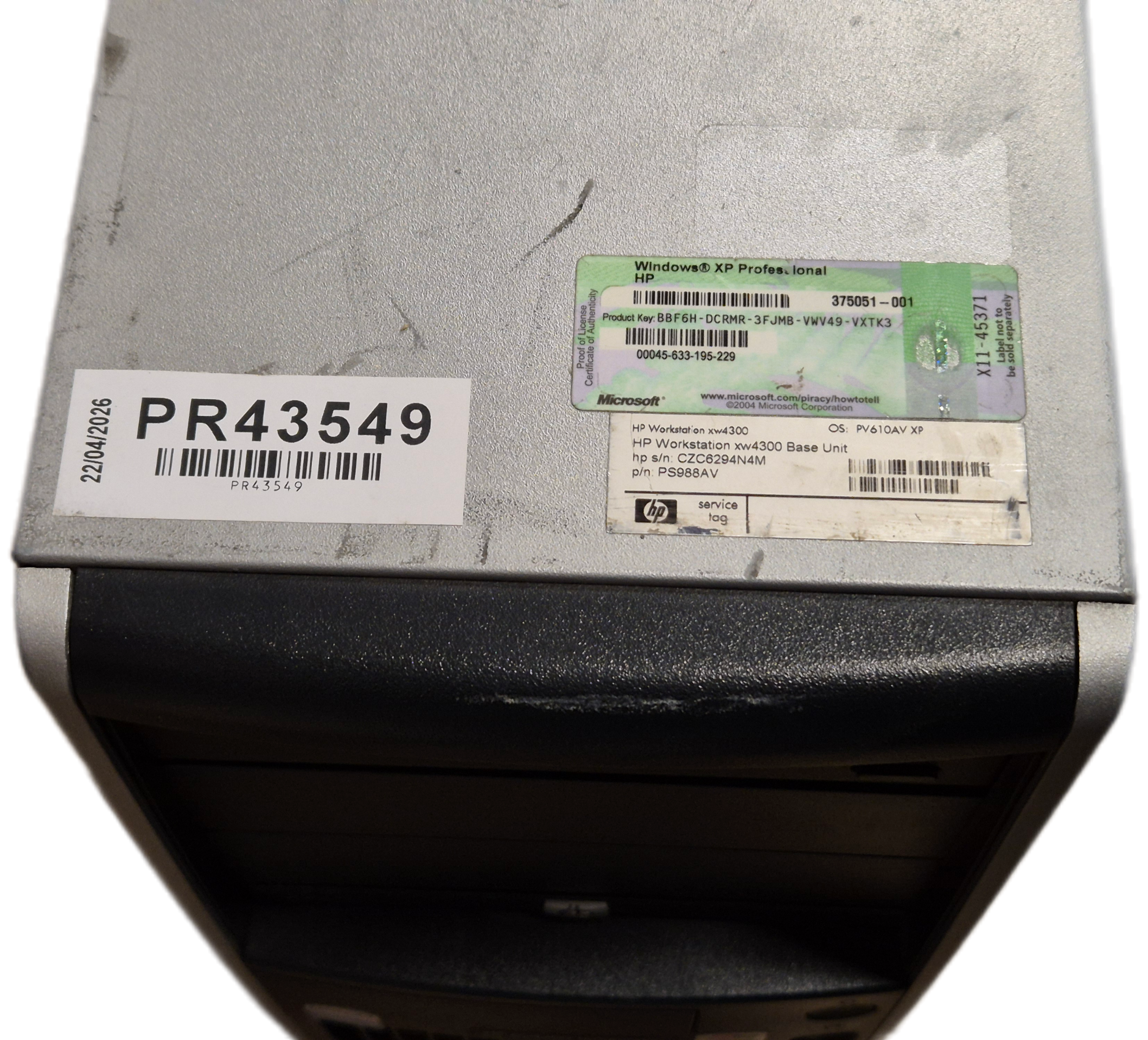 HP XW4300 Workstation Intel Pentium D 3.4GHz 6GB RAM NO HDD NO OS WinXPPro COA present ( PS988AV ) USED