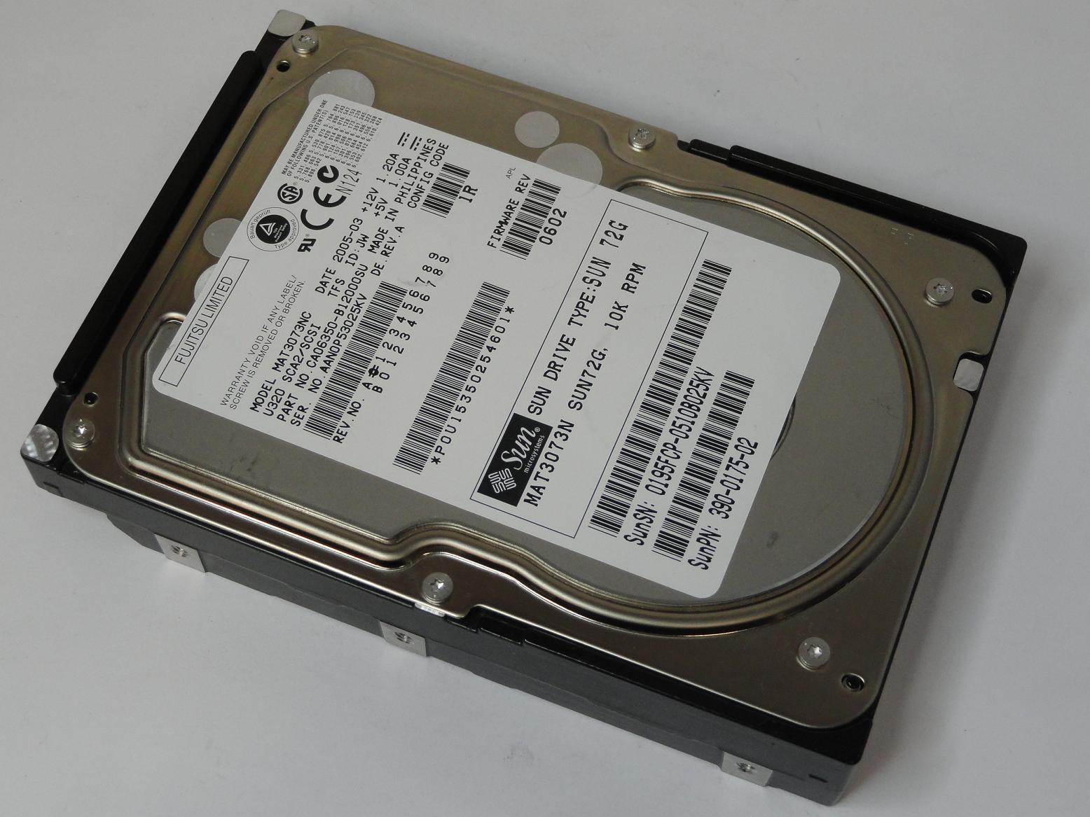 Fujitsu Sun 72GB SCSI 80 Pin 10krpm 3.5in HDD ( CA06350-B12000SU MAT3073NC 390-0175-02 3900175-02 ) USED