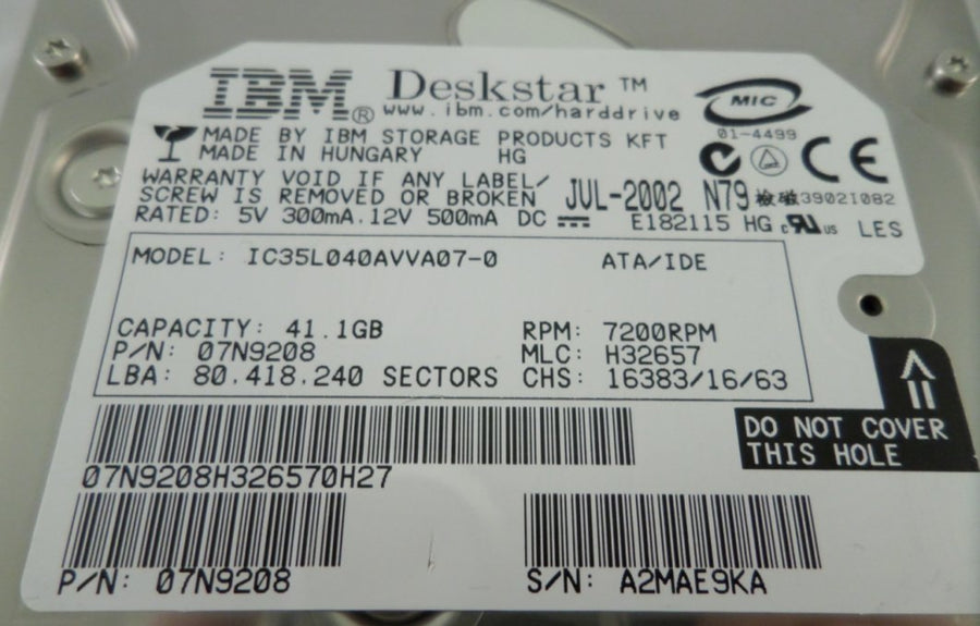 07N9208 - IBM 41.1Gb IDE 7200rpm 3.5in HDD - Refurbished