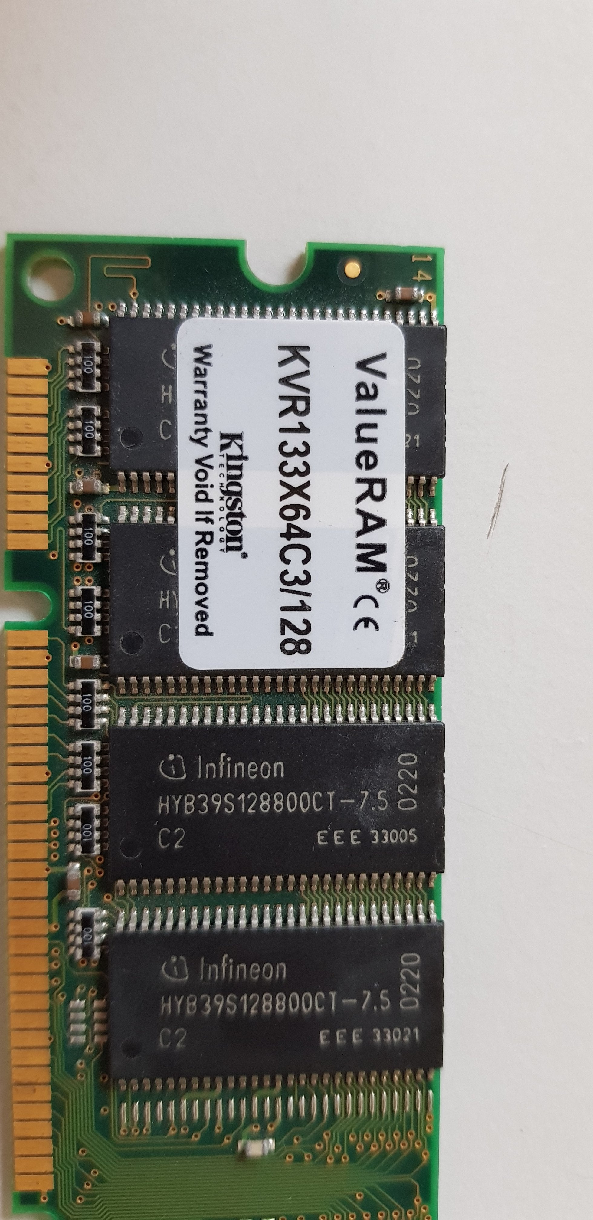 Kingston Value 128MB PC133 133MHz nonECC Unbuffered CL3 168-Pin DIMM Memory Module (KVR133X64C3/128)