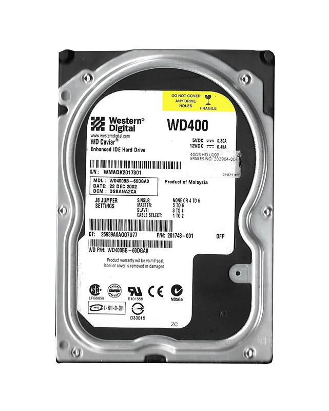 Western Digital Compaq 40Gb IDE 7200rpm 3.5in HDD ( WD400BB-60DGA0 281748-001 ) REF