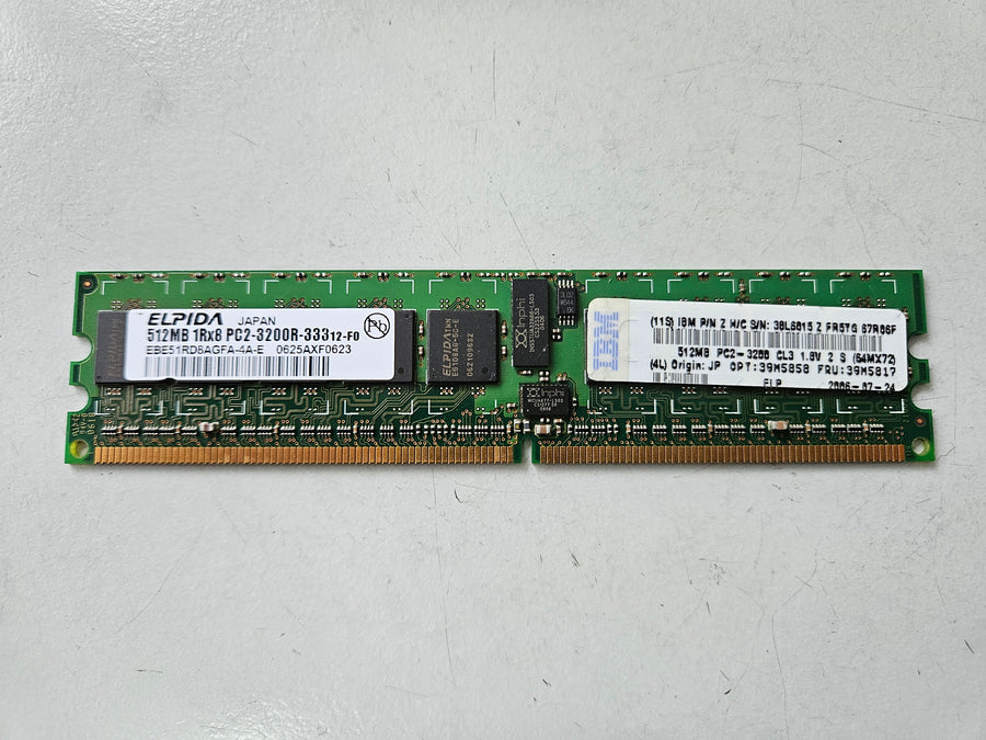 Elpida IBM 512MB PC2-3200 DDR2-400MHz ECC Reg CL3 240Pin DIMM ( 38L6015 EBE51RD8AGFA-4A-E ) REF