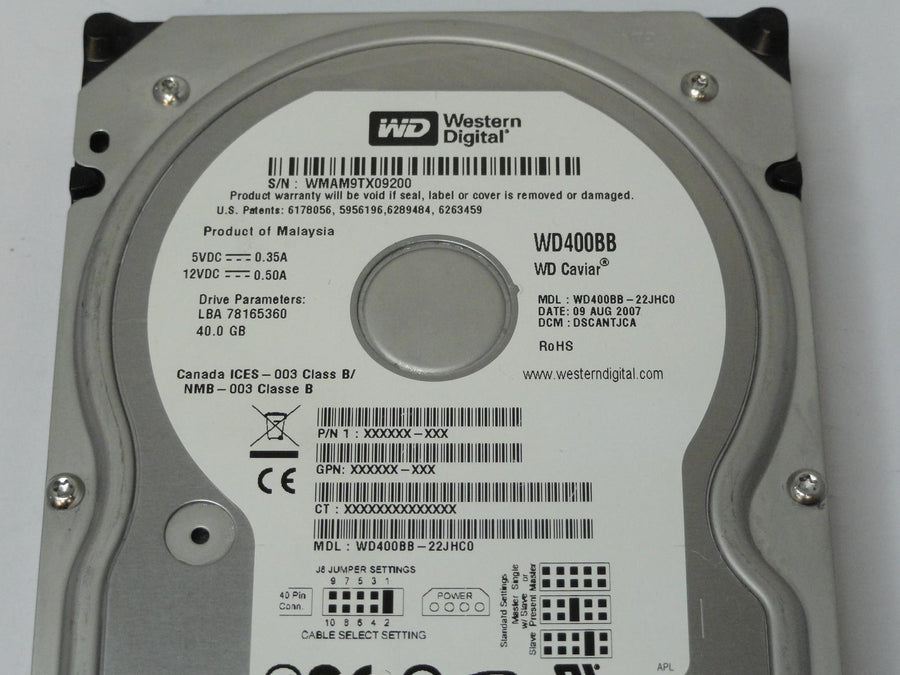 Western Digital 40GB IDE 7200rpm 3.5in HDD ( WD400BB-22JHC0 WD400BB ) USED