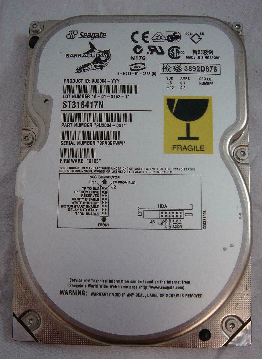 Seagate 18.4GB SCSI 50 Pin 7200rpm 3.5in HDD ( 9U2004-001 ST318417N ) REF