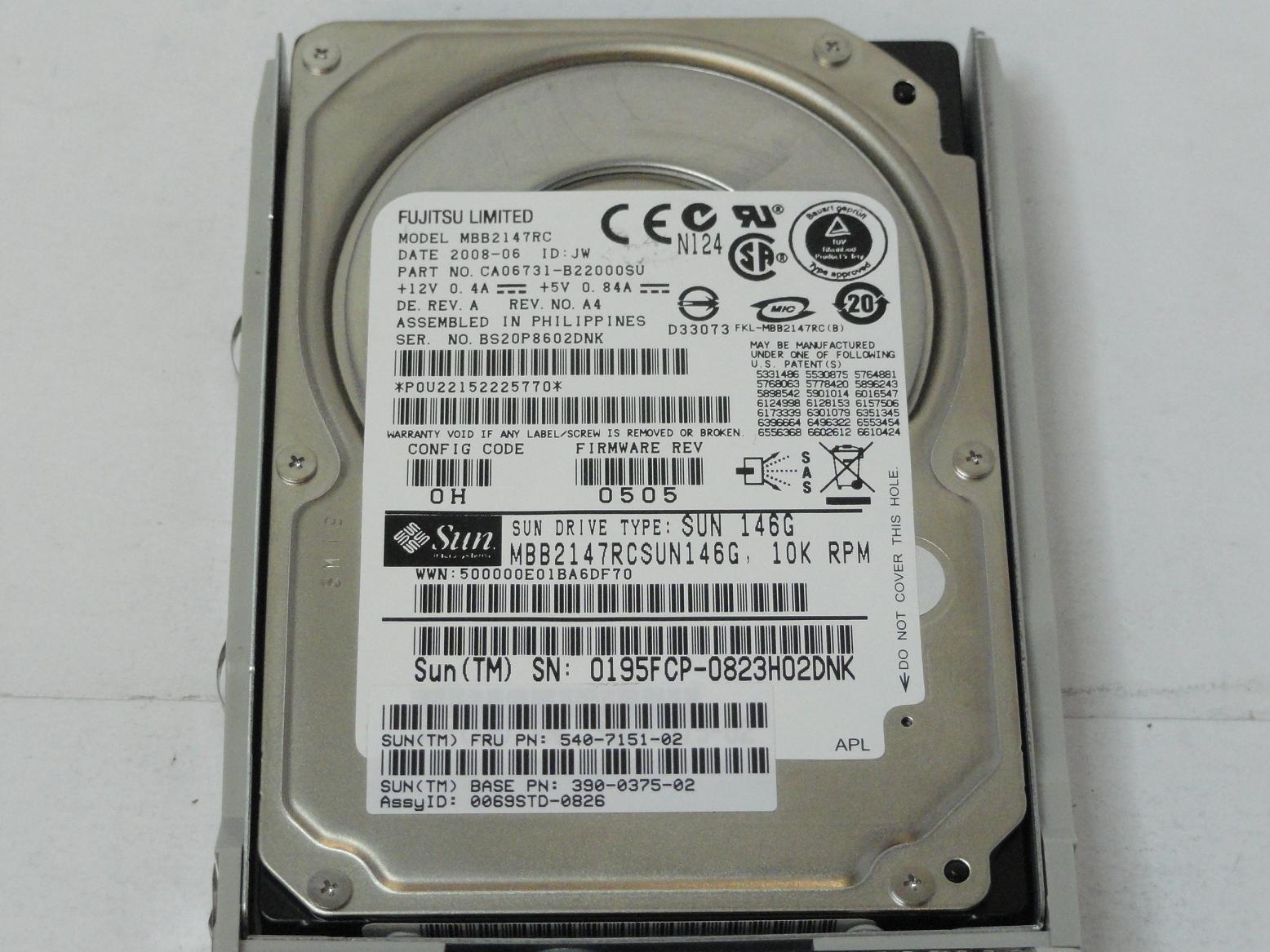 PR23479_CA06731-B22000SU_Fujitsu Sun 146GB SAS 10Krpm 2.5in HDD - Image3