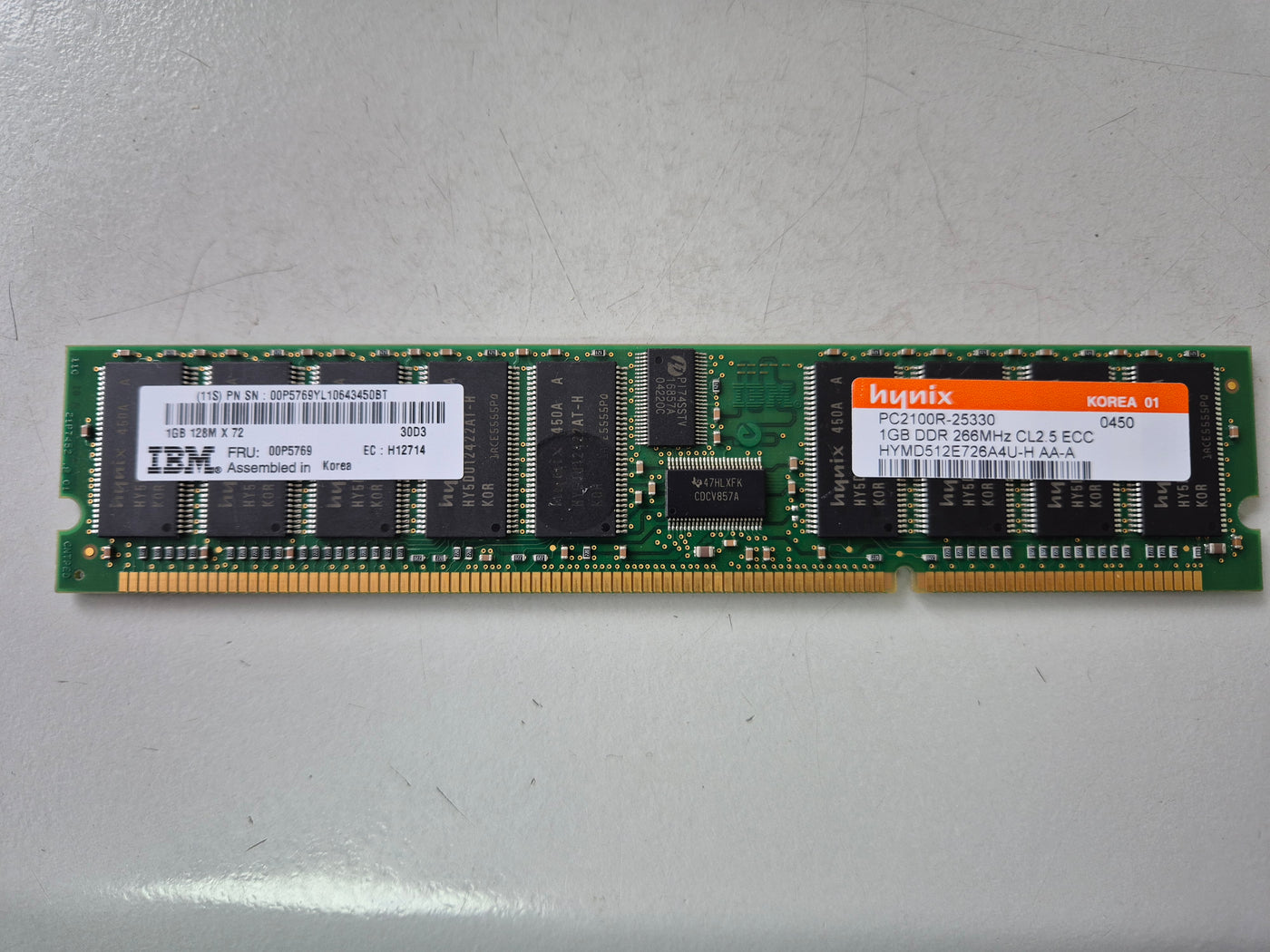 IBM Hynix 1GB DDR PC2100 266MHz CL2.5 ECC 208-Pin DIMM ( 00P5769 HYMD512E726A4U-H AA-A  ) REF