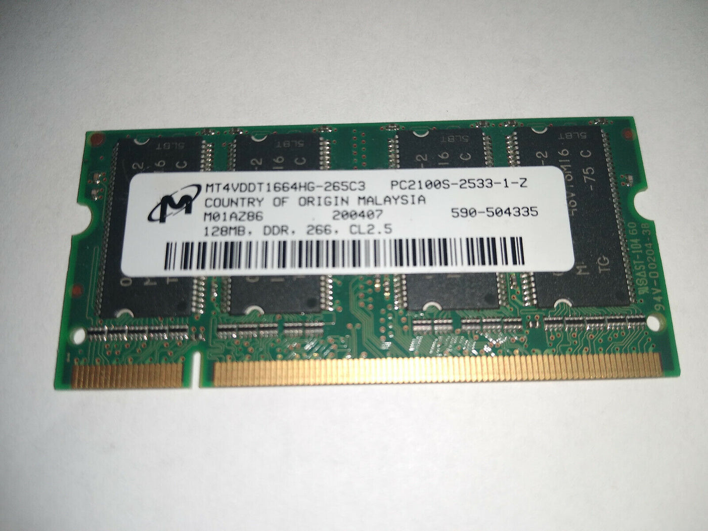 Micron 128MB PC2100 DDR-266MHz non-ECC Unbuffered 200-Pin SoDimm ( MT4VDDT1664HG-265C3 ) REF