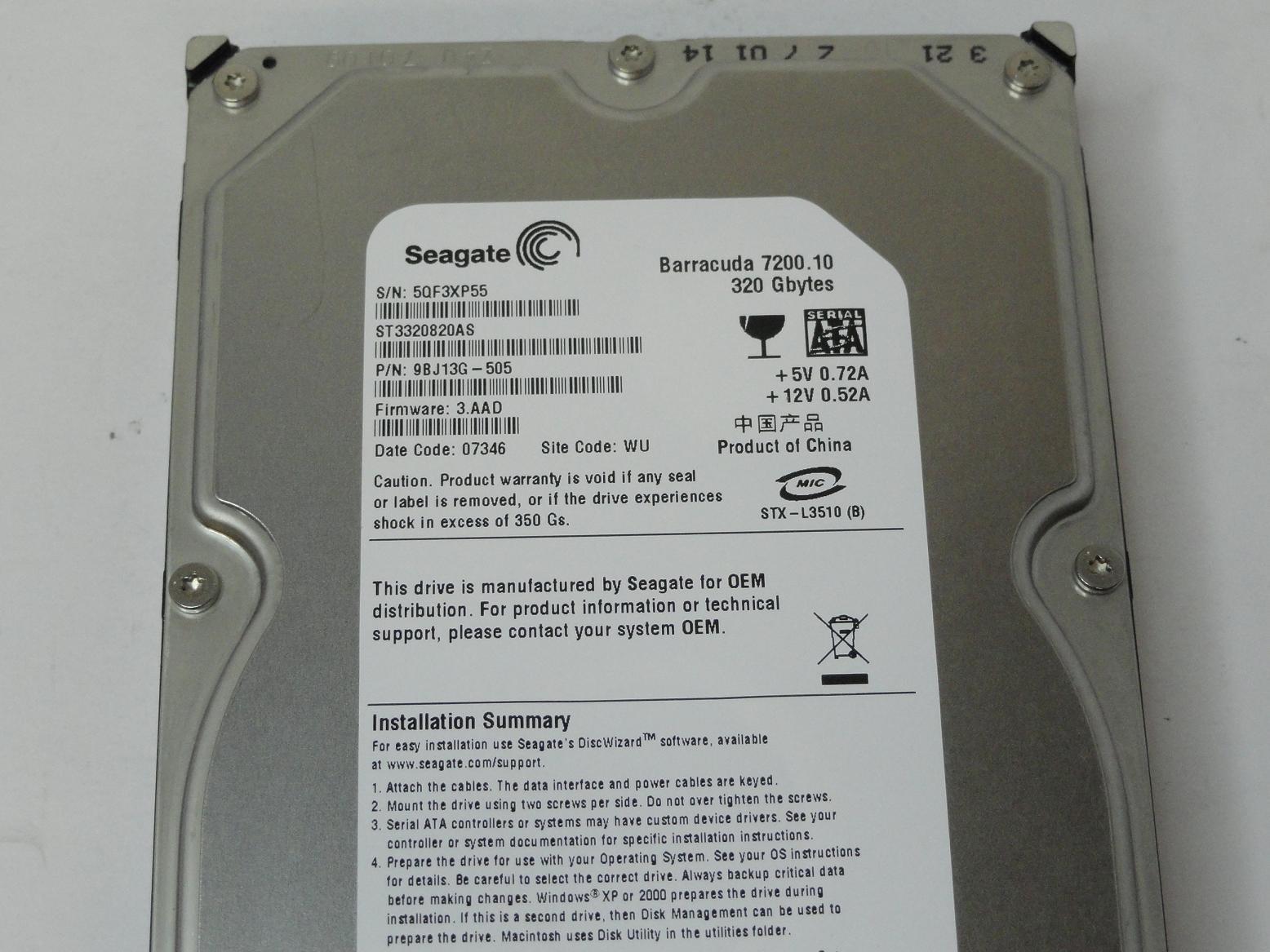 PR25044_9BJ13G-505_Seagate 320GB SATA 7200rpm 3.5in HDD - Image3