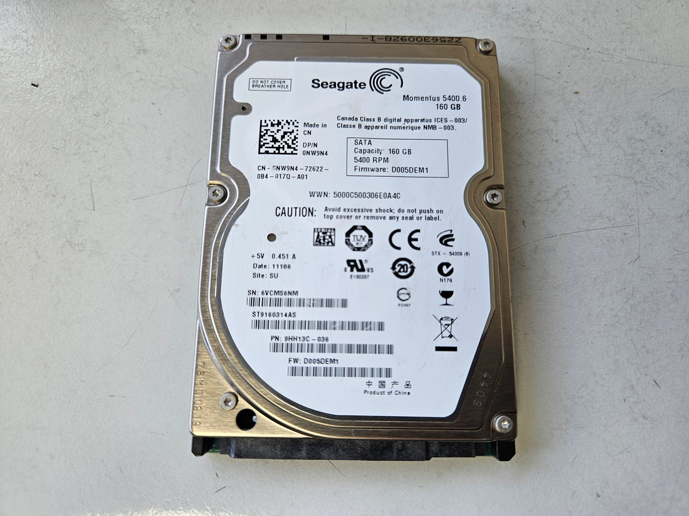 Seagate Dell 160GB 5400RPM SATA 2.5in HDD ( ST9160314AS 9HH13C-036 0NW9N4 ) REF