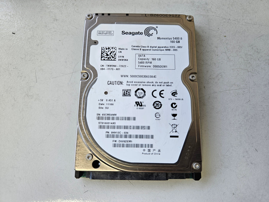 Seagate Dell 160GB 5400RPM SATA 2.5in HDD ( ST9160314AS 9HH13C-036 0NW9N4 ) REF