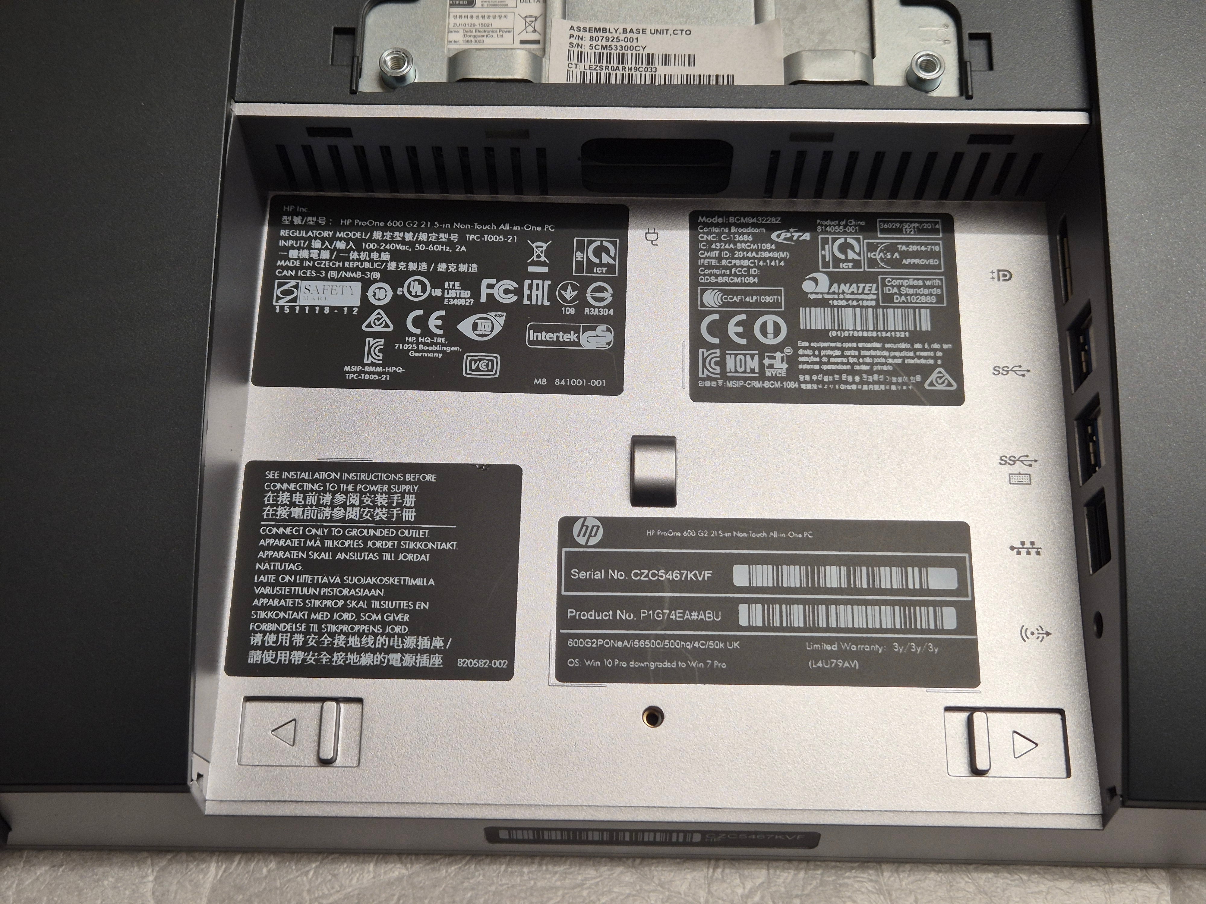 HP ProOne 600 G2 AIO Non-Touch 500GB HDD 4GB RAM DVD i5-6500 3.2GHz Win7Pro boxed with accessories ( P1G74EA#ABU ) USED Grade A 