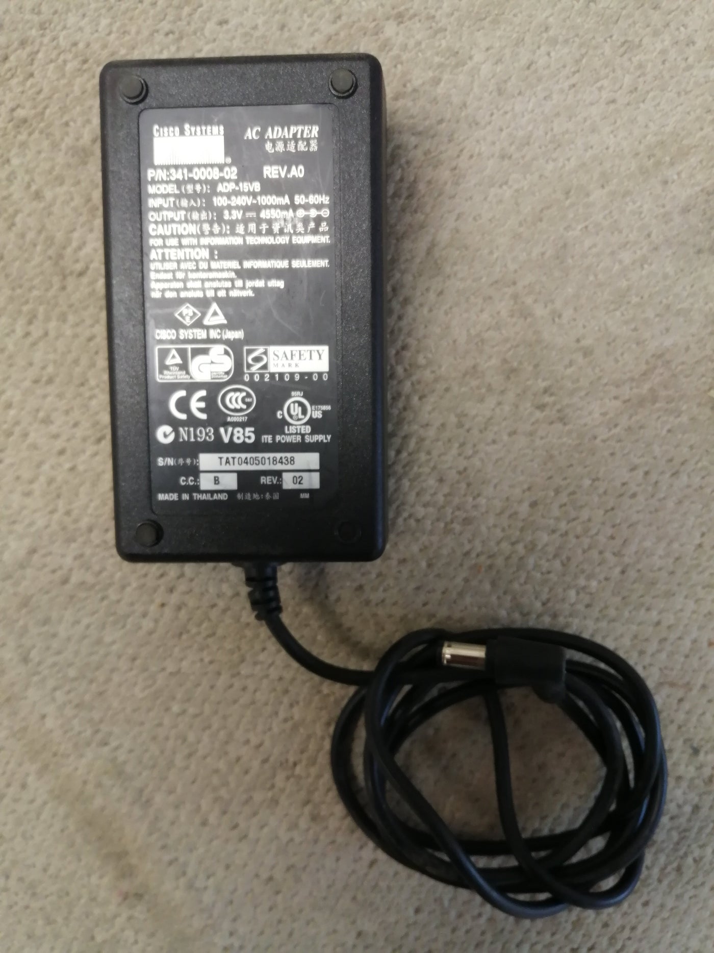 CISCO SYSTEMS AC ADAPTER ADP-15VB ( 341-0008-01 ADP-15VB   USED )