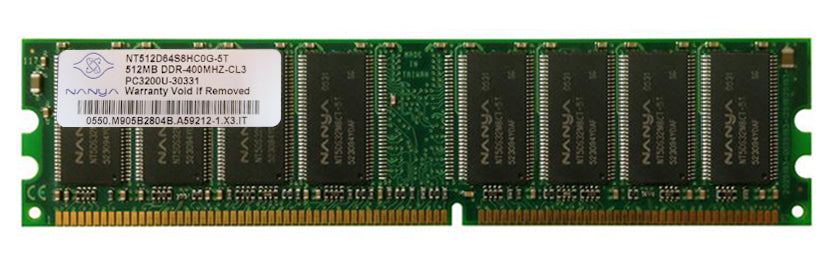 Nanya 512MB PC3200 DDR-400MHz nonECC Unbuffered 184Pin DIMM ( NT512D64S8HC0G-5T ) REF
