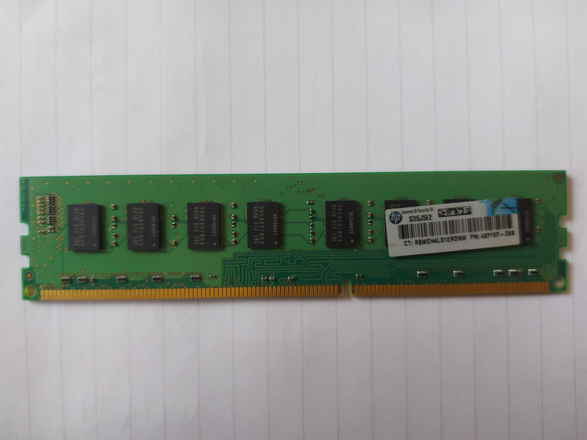 Samsung/HP 2GB PC3-10600 DDR3-1333MHz non-ECC Unbuffered CL9 240-Pin DIMM Dual Rank Memory Module (M378B5673GB0-CH9 497157-D88)