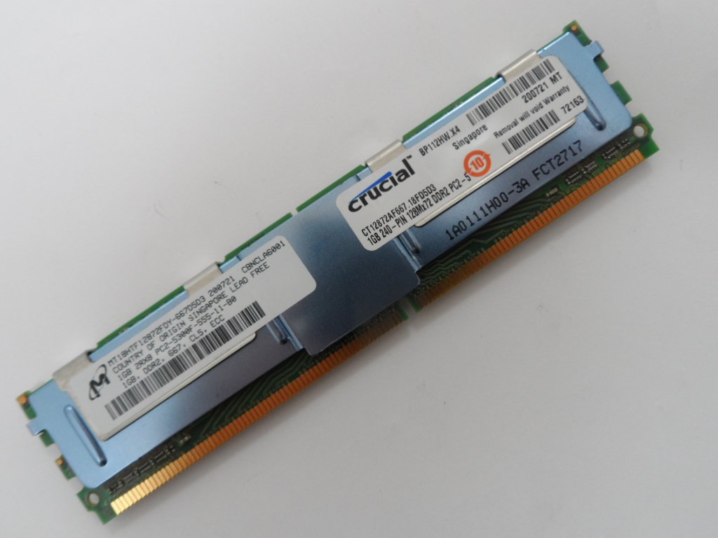 Micron Micron / Crucial 1GB PC2-5300 DDR2-667MHz Memory ( MT18HTF12872FDY-667D5D3 200721 CBNCLA6001 CT12872AF667.18FD5D3 BP112HW.X4 200721 MT 72163 Micron Crucial )
