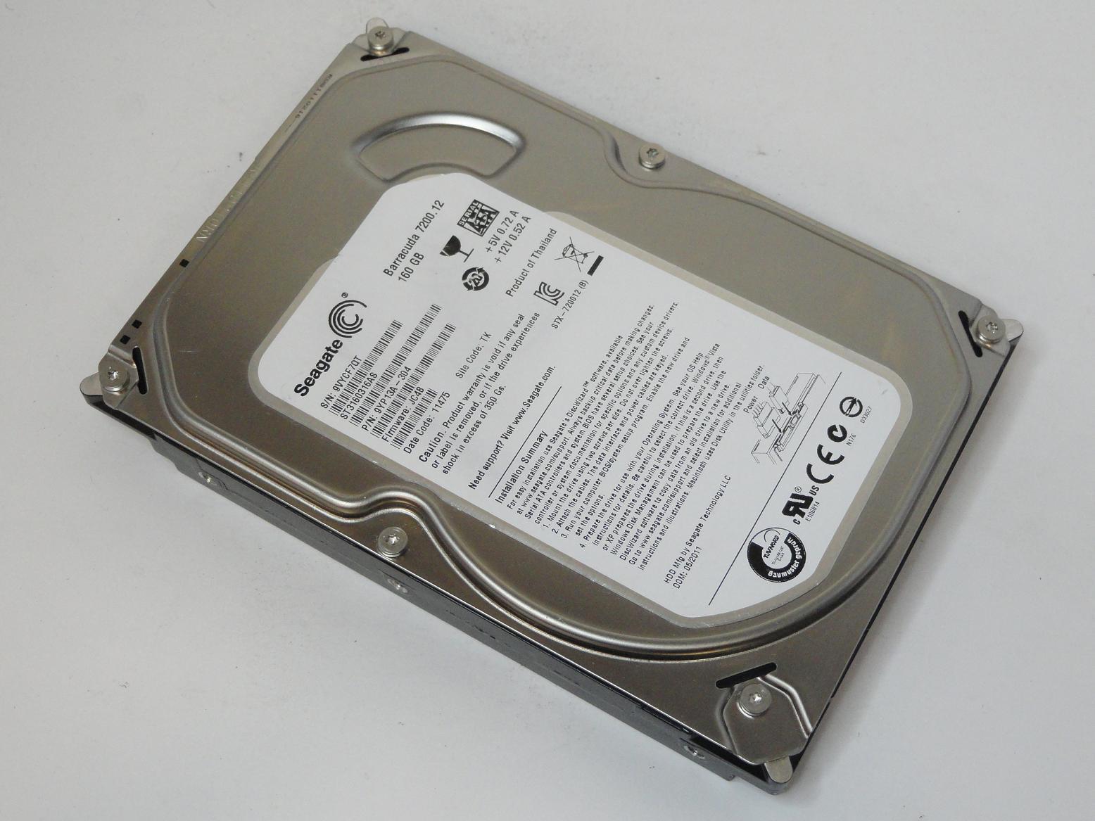 9YP13A-304 - Seagate 160GB SATA 7200rpm 3.5in Barracuda 7200.12 HDD - Refurbished