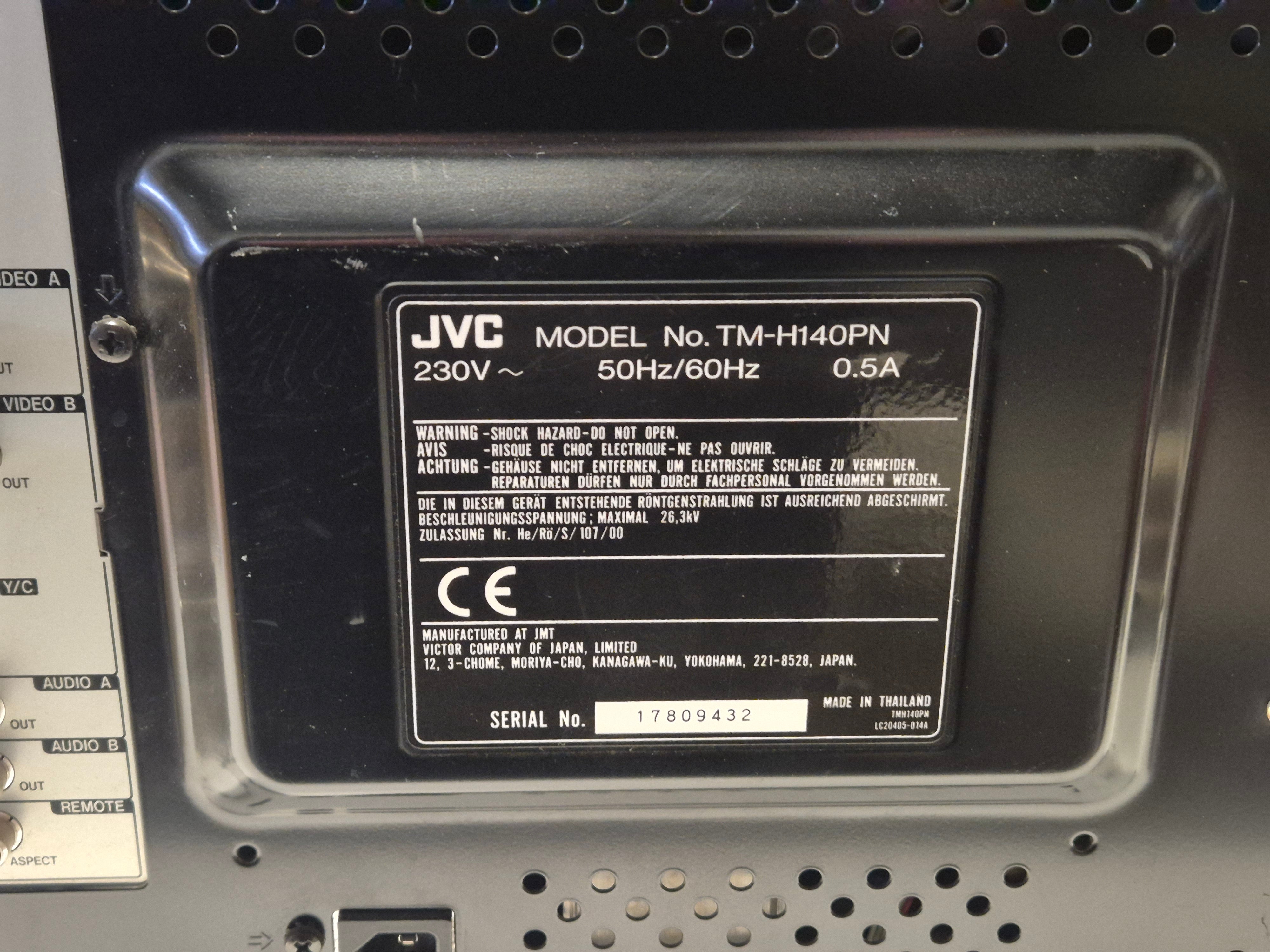 JVC TM-H140PN Colour Video Monitor - Power on and menu display only tests complete USED