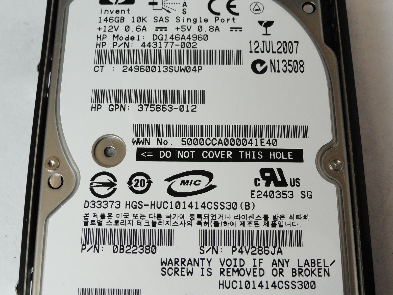 PR15836_0B22380_Hitachi HP 146GB SAS 10Krpm 2.5in HDD - Image3