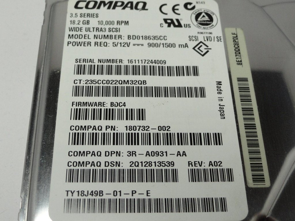 TY18J49B - Quantum Compaq 18.2Gb SCSI 80 Pin 10Krpm 3.5in HDD - Refurbished