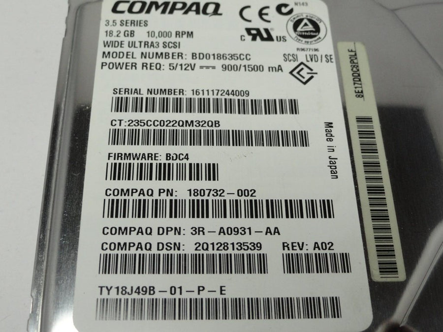TY18J49B - Quantum Compaq 18.2Gb SCSI 80 Pin 10Krpm 3.5in HDD - Refurbished