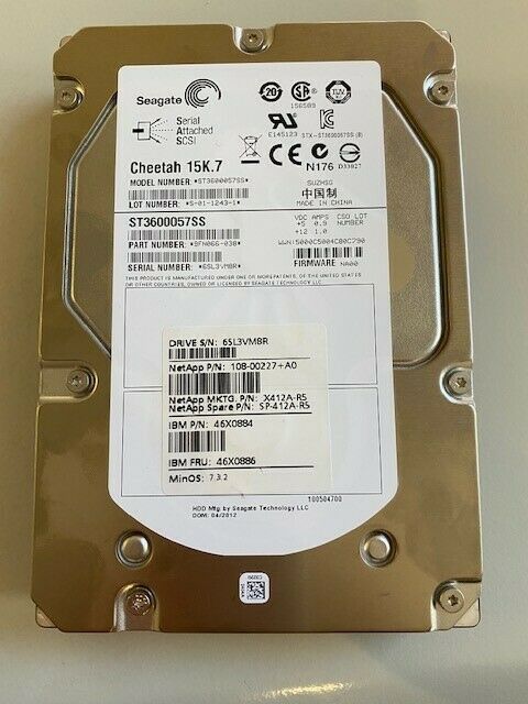 Seagate IBM NetApp 600GB SAS 15K 3.5' HDD ( ST3600057SS 9FN066-038 46X0884 46X0886 108-00227 ) REF