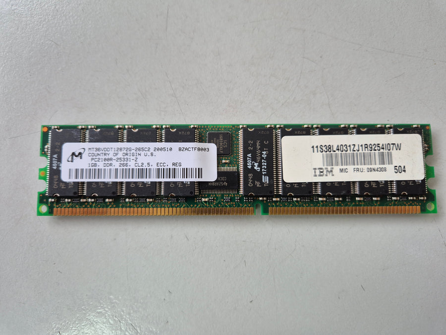 Micron 1GB PC2100 DDR-266MHz Registered ECC CL2.5 184-Pin DIMM ( MT36VDDT12872G-265C2 09N4308 ) REF