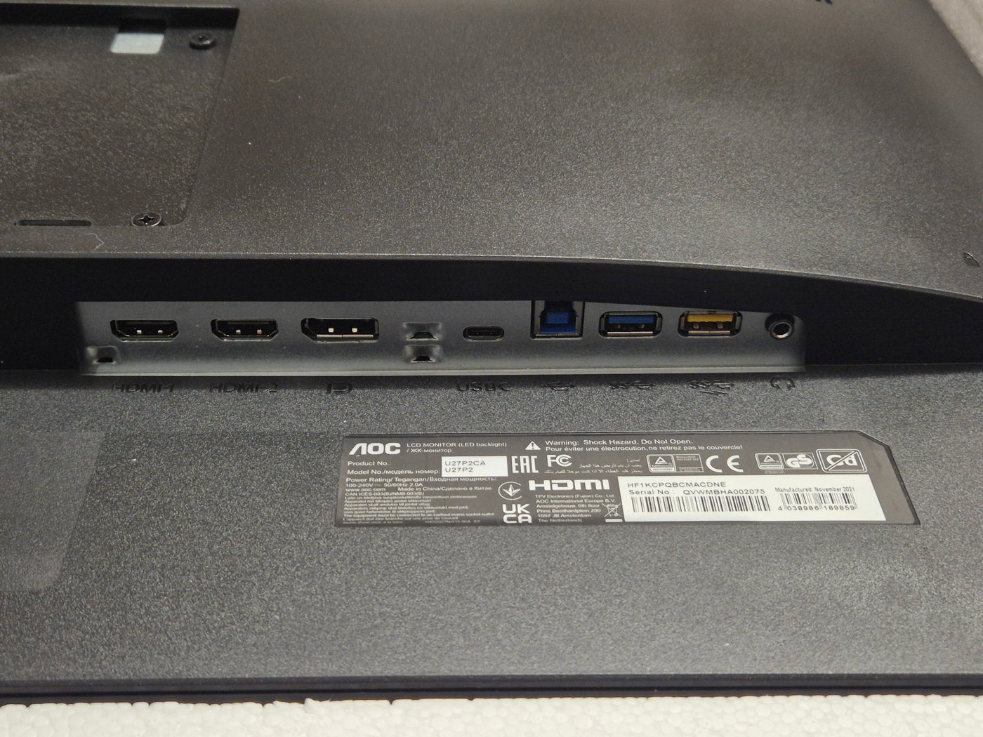 AOC U27P2 27in 4K UHD (3840 x 2160) Monitor boxed w/ stand + accessories ( U27P2CA ) USED Grade A