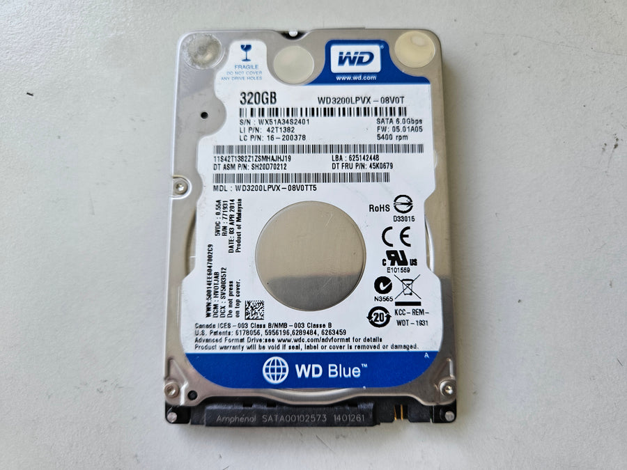 WD IBM 320Gb SATA 5400rpm 2.5in HDD ( WD3200LPVX-08V0TT2 WD3200LPVX-08V0T 42T1382 16-200378 45K0679 ) USED