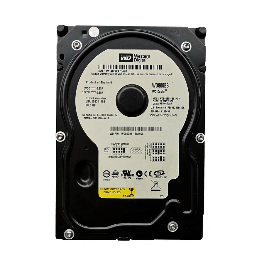 Western Digital 80Gb 7200RPM IDE 3.5" HDD ( WD800BB-22JHA0 ) REF