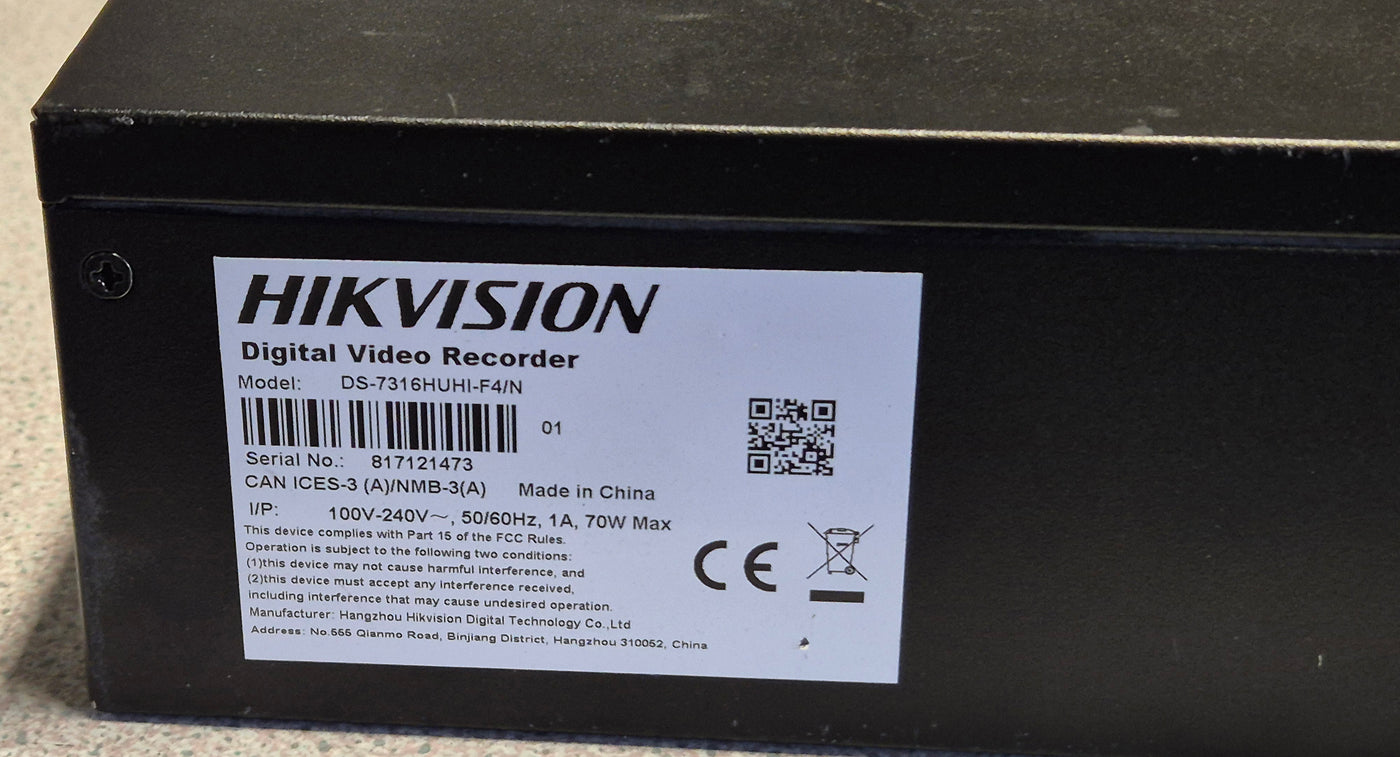 HIKVision 16 Channel Turbo HD DVR - 2x6GB HDD - password reset - DVD require new band ( DS-7316HUHI-F4 ) USED