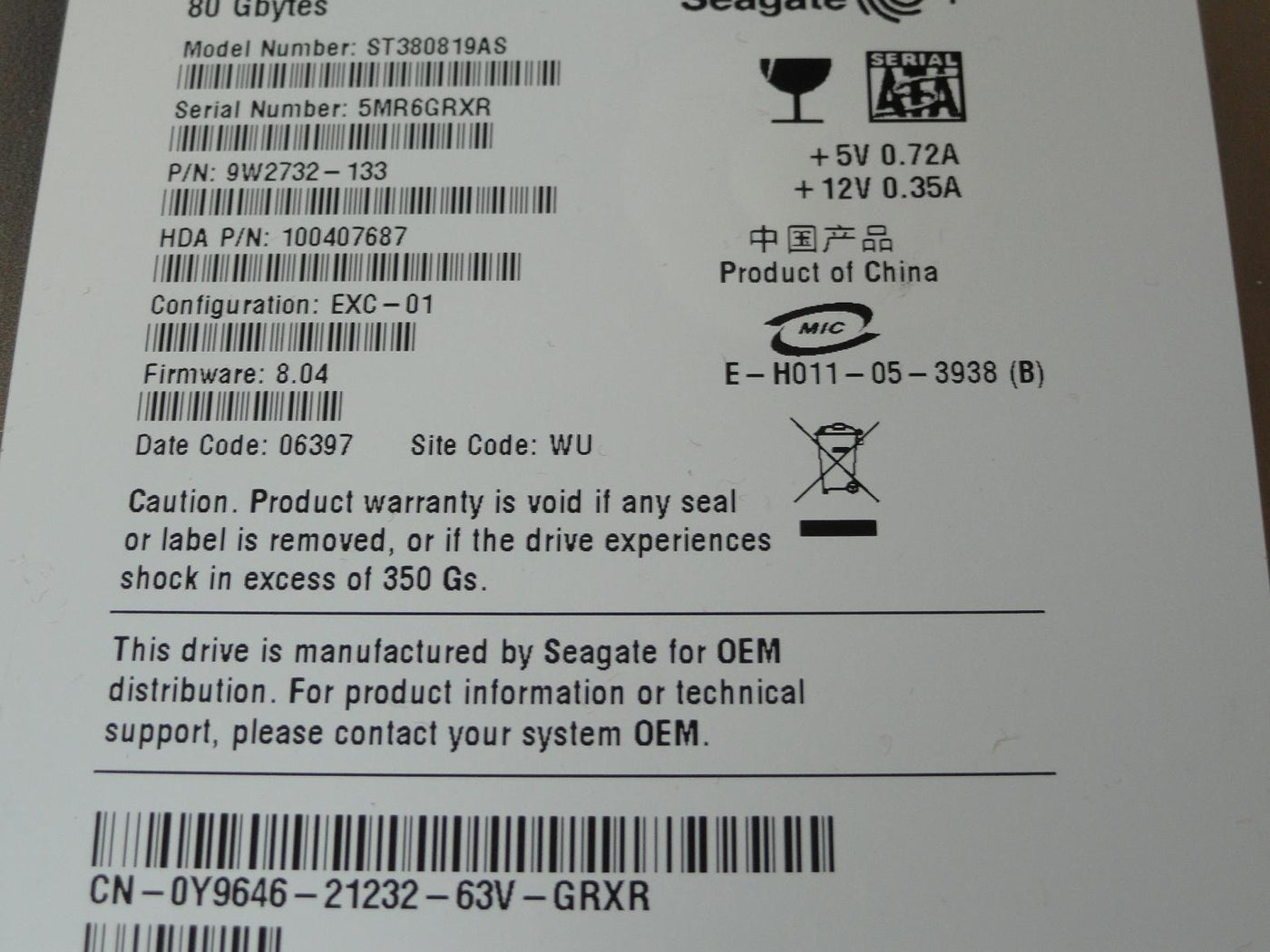 PR00594_9W2732-133_Seagate Dell 80GB SATA 7200rpm 3.5in HDD - Image2