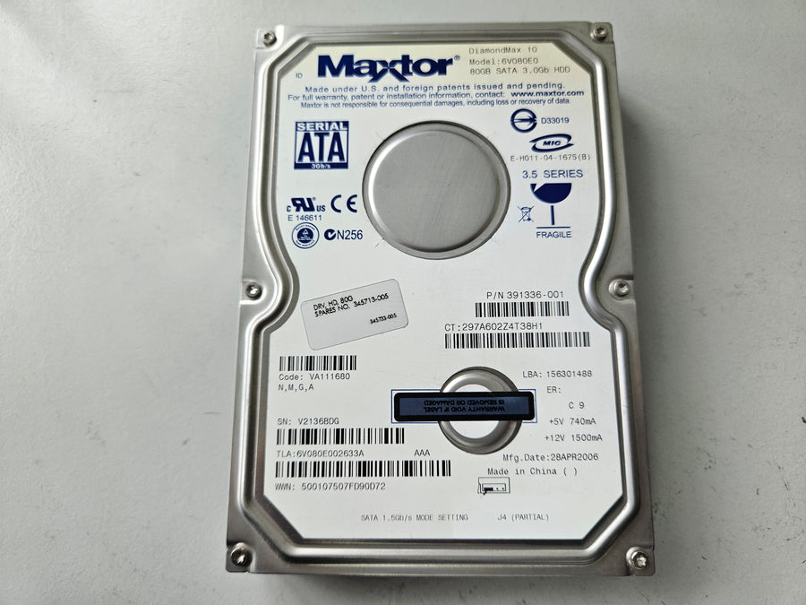 Maxtor Compaq 80Gb SATA 7200rpm 3.5in HDD ( 6V080E0 391336-001 ) REF