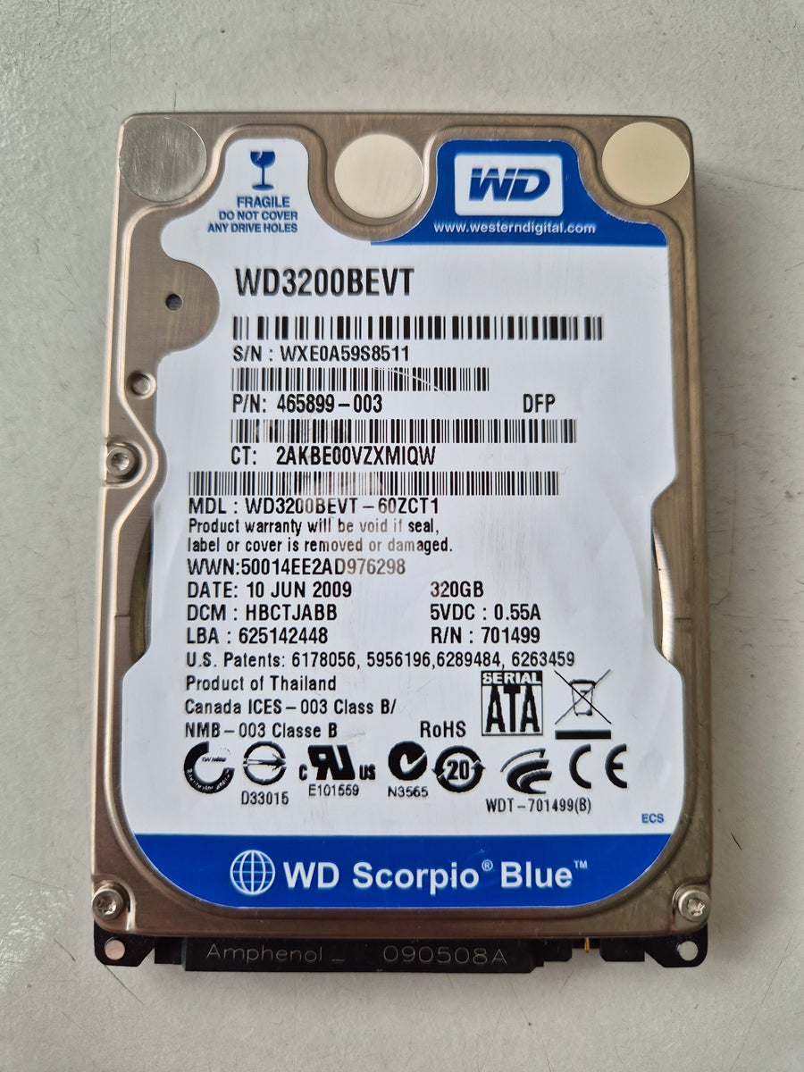 Western Digital HP 320GB 5400RPM SATA 2.5in HDD ( WD3200BEVT-60ZCT1 465899-003 ) USED
