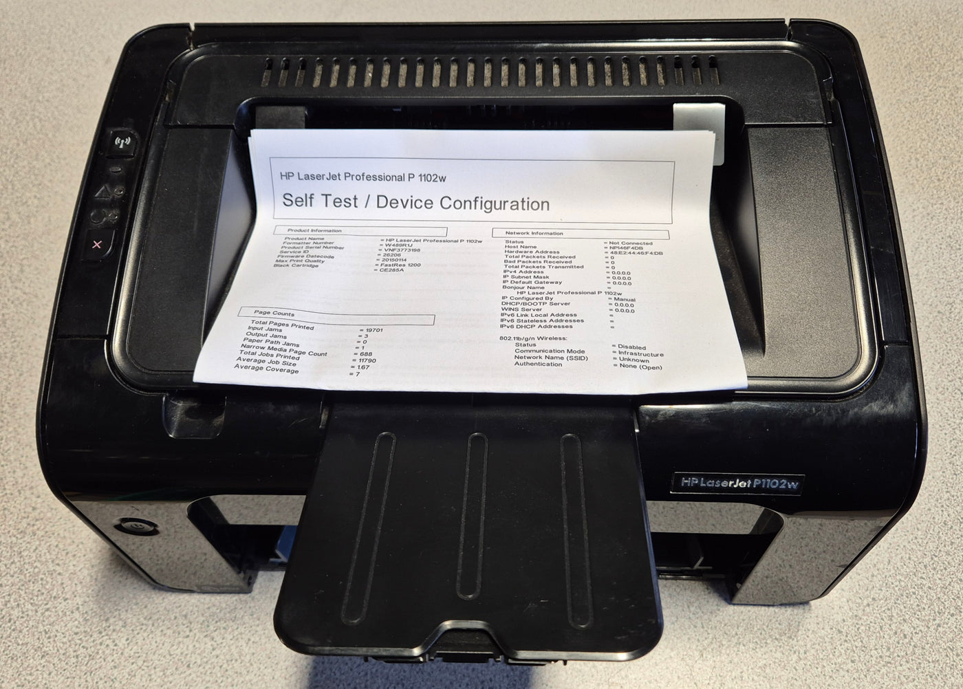 HP LaserJet P1102W – Bottom paper box missing - STILL PRINTS ( CE658A ) USED