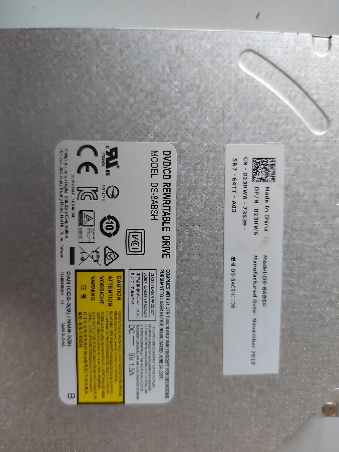 DELL DS-8ABSH Slimline CD/DVD-RW Optical Drive with Caddy (023HW6)