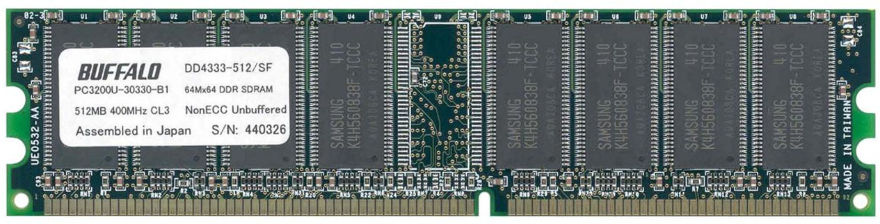 Buffalo 512MB DDR-400MHz PC3200 Non ECC Unbuffered 184-Pin UDIMM ( DD4333-512/SF ) REF