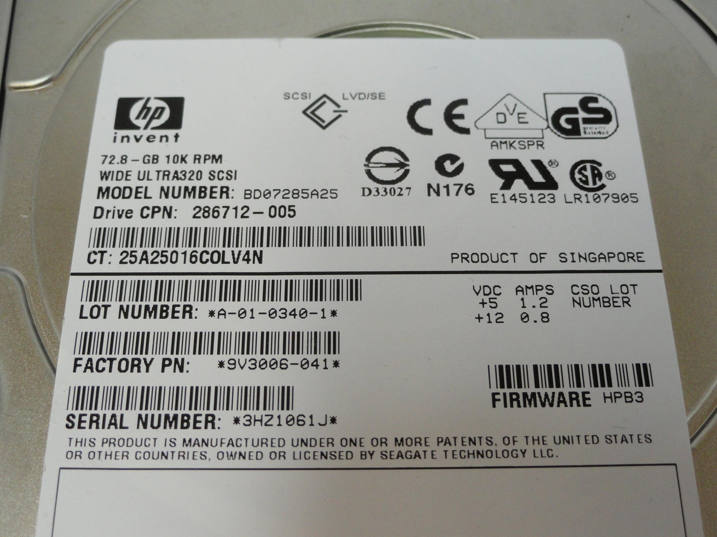 9V3006-041 - Seagate HP 72.8GB SCSI 80 Pin 10Krpm 3.5in HDD - Refurbished