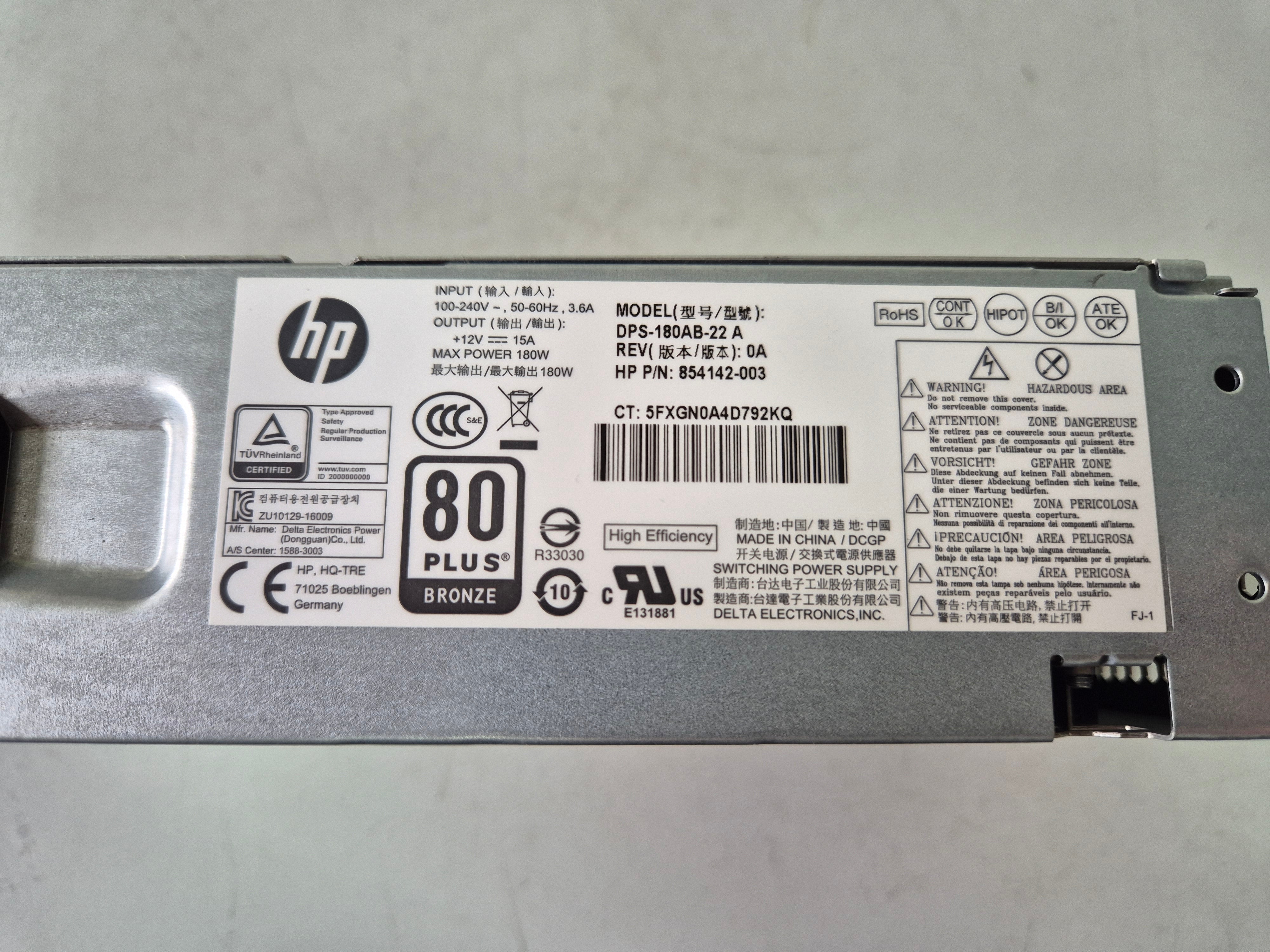 HP 280 G2 SFF 180W 12V 6Pin Power Supply Unit ( 854142-003 DPS-180AB-22 A ) USED