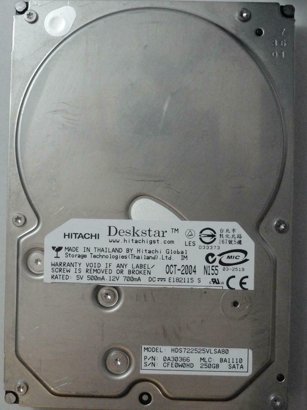 Hitachi Deskstar 250Gb SATA-150 7200rpm 3.5" HDD ( HDS722525VLSA80 0A30366 ) USED