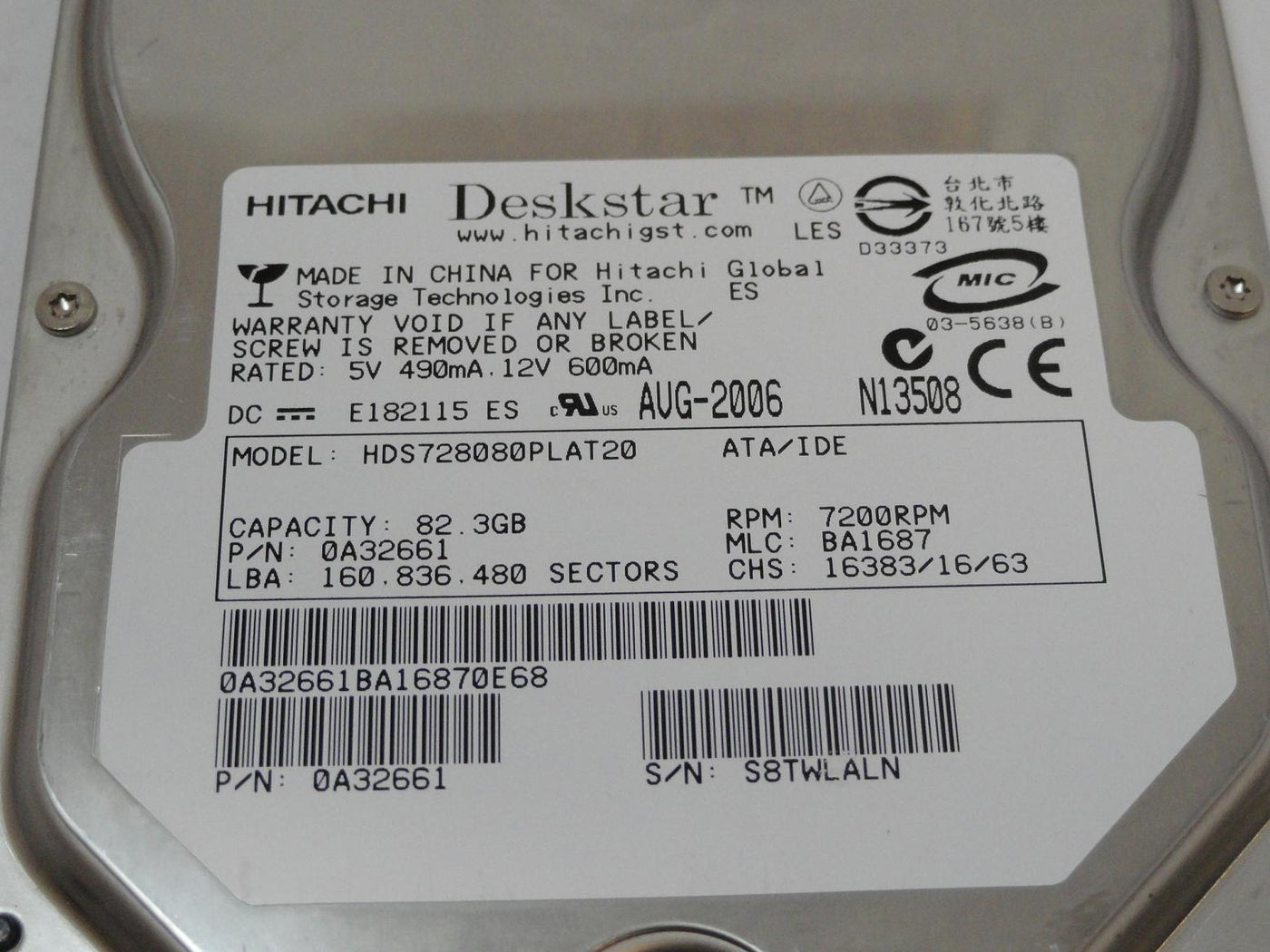 PR11446_0A32661_Hitachi 80GB IDE 7200rpm 3.5in HDD - Image3