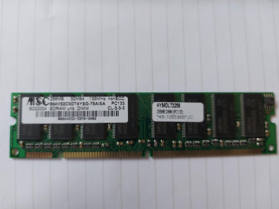 MSC /Hypertec 256MB 133MHz nonECC CL3 PC133 DDR SDRAM DIMM Memory Module (864V32C3DT4YSG-75AIHT HYMDL73256)