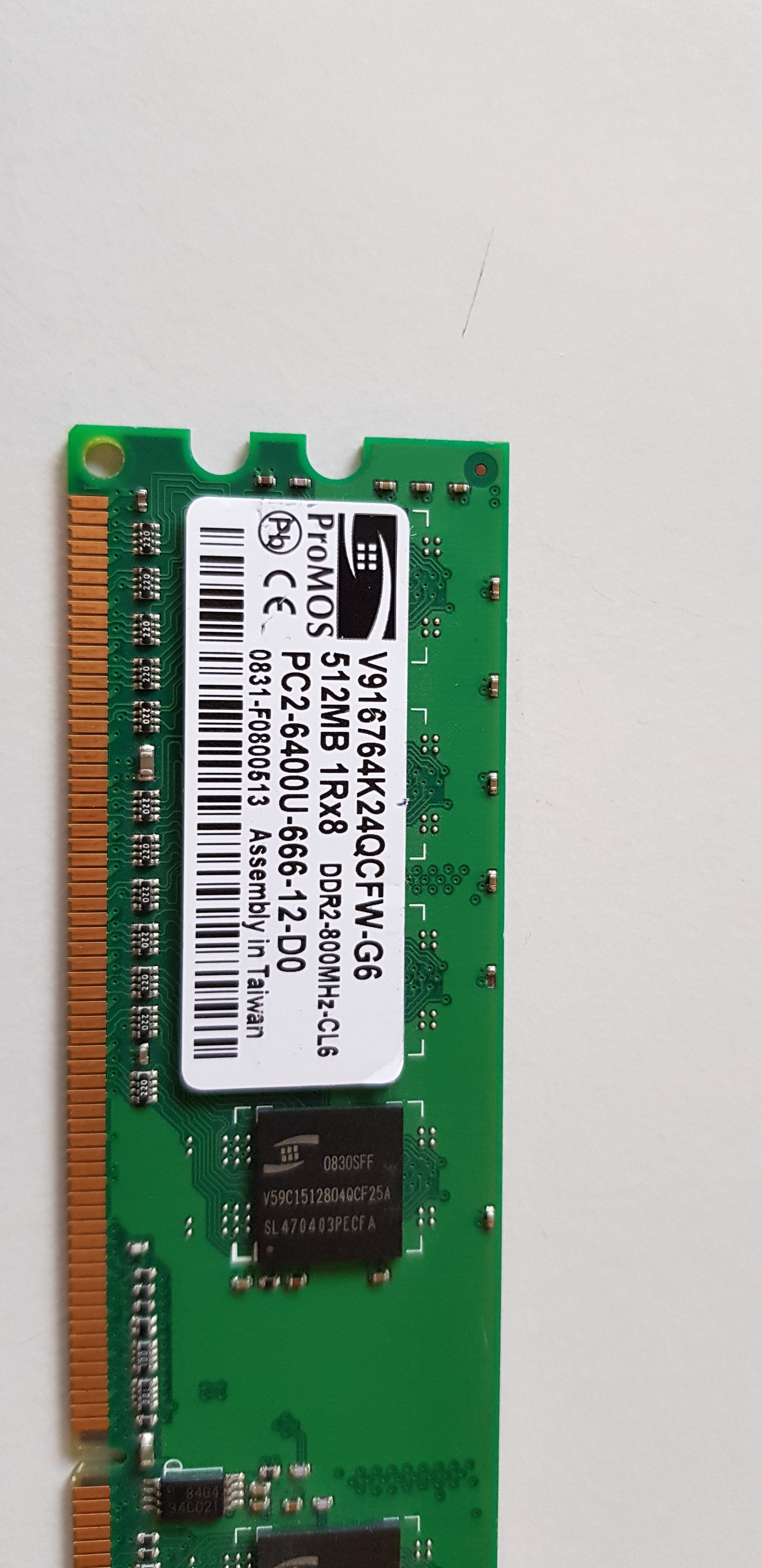 ProMOS 512MB PC2-6400 DDR2-800MHz non-ECC Unbuffered 240-Pin DIMM ( V916764K24QCFW-G6 ) REF