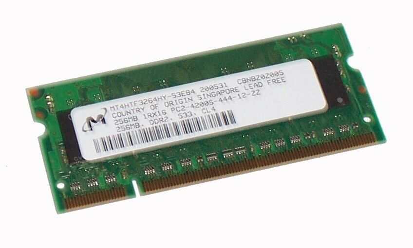 Micron 256MB PC2-4200 DDR2-533MHz non-ECC Unbuffered CL4 200-Pin SoDimm Single Rank Memory ( MT4HTF3264HY-53EB4 ) REF