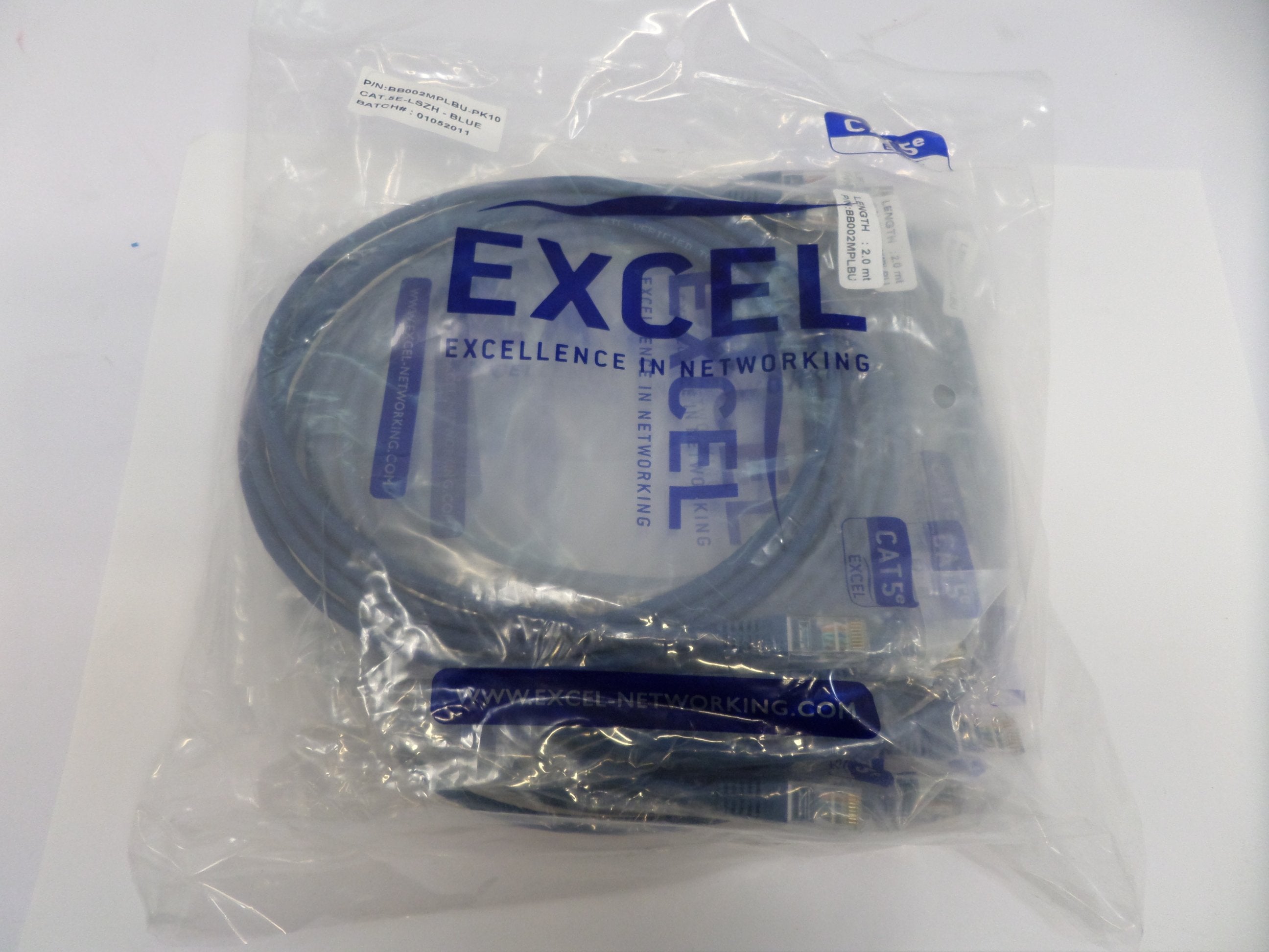 BB002MPLBU - Excel CAT5.e Blue 2.0m Patch Cable (Pack of 10) - NEW